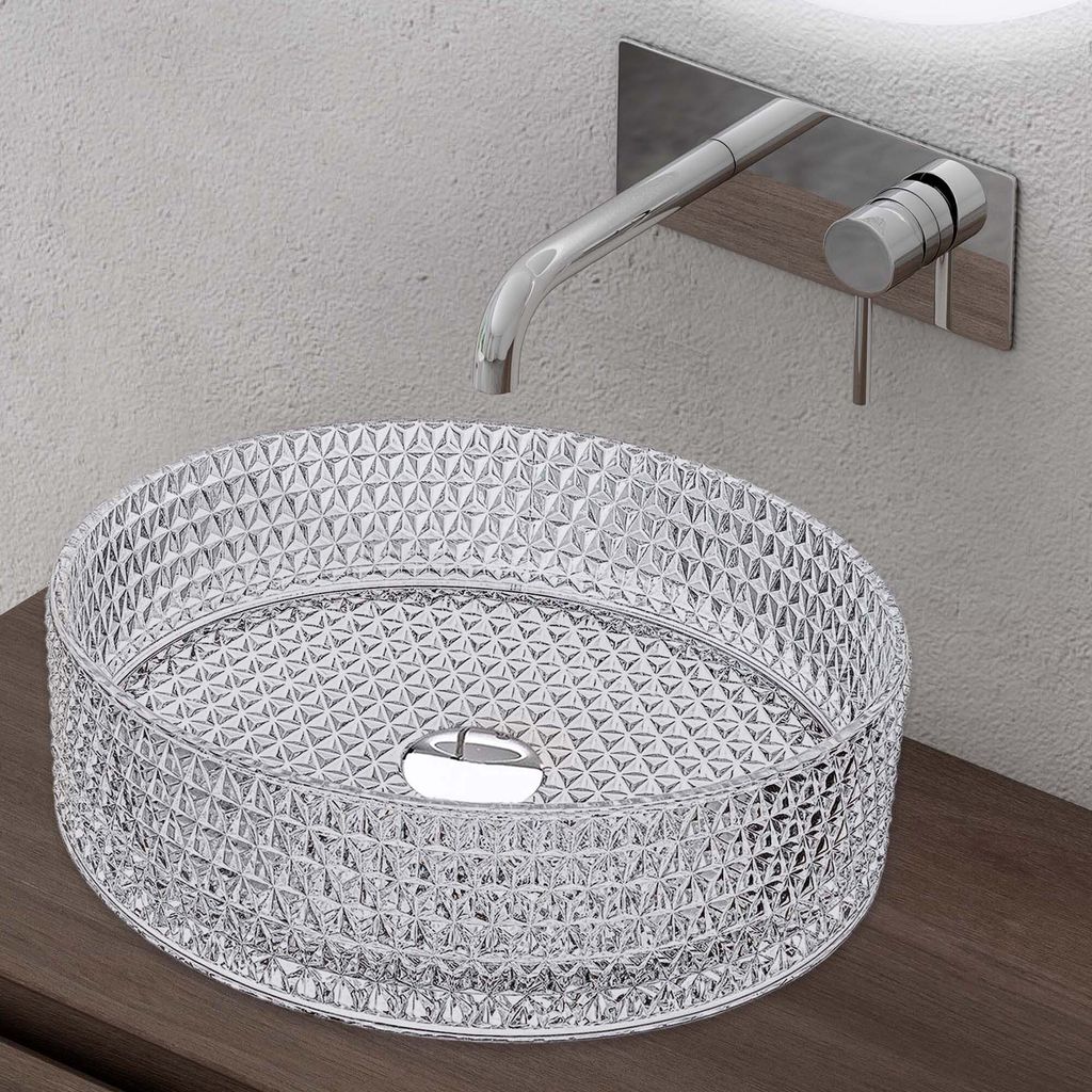 doporro waschbecken Aufsatzwaschbecken Glaswaschbecken BxTxH: 39x39x12cm in Transparent Glas Waschplatz Handwaschbecken Waschtisch Minerva07