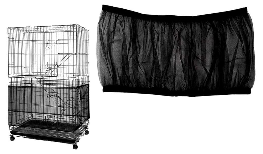 Vogelkäfig-Samenfänger und Federfänger mit Netzabdeckung aus Nylon (schwarz, elastische Schnur)