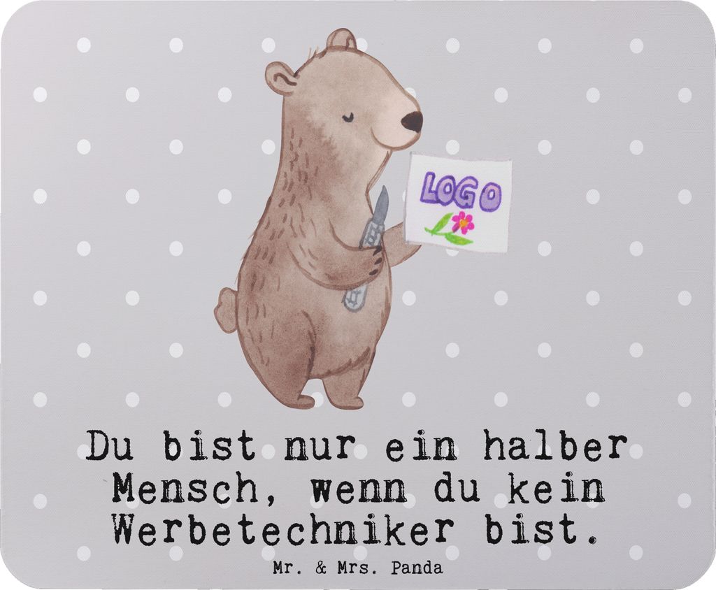 Mr. & Mrs. Panda Mauspad Werbetechniker Herz - Grau Pastell - Geschenk, mousematte, mausteppich, Mousepad, Mouse Pad, pc mausunterlage