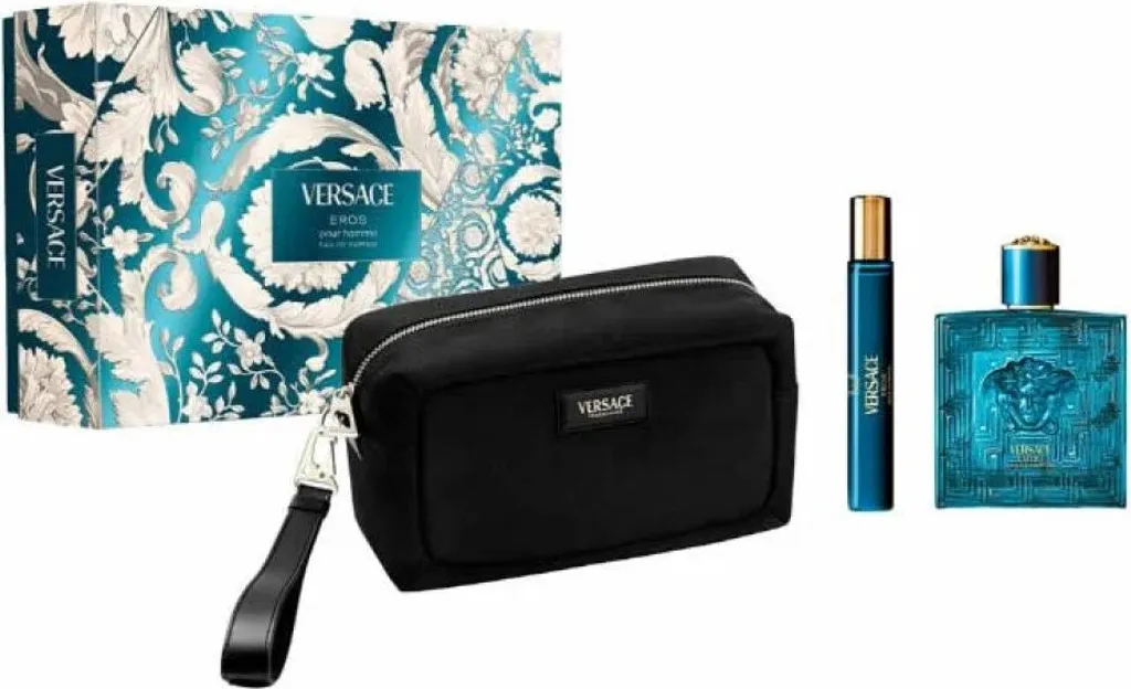 Versace Eros Eau de Parfum Coffret 100ml et 10ml avec Trousse de Toilette