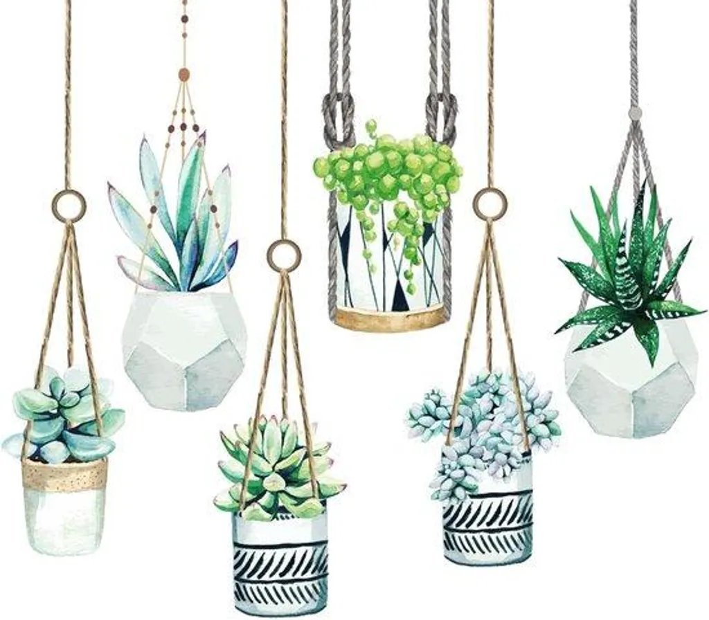 Autocollants plantes fleurs retombantes - Lot de 6 stickers double face