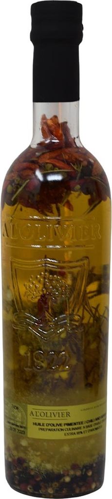 A L'Olivier Piment d'Espelette: Scharfes Olivenöl mit Chili – Gravierte Flasche, 500 ml