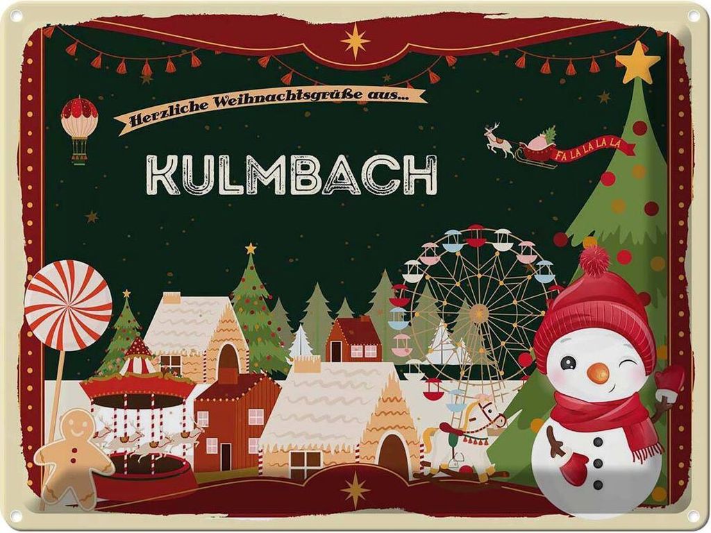 vianmo Blechschild 30x40 cm Weihnachtsgrüße aus Kulmbach Weihnachten