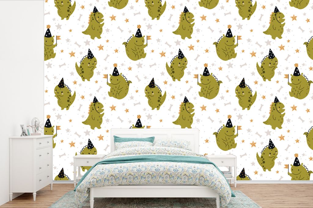 MuchoWow Fototapete für Wohnzimmer oder Schlafzimmer Wandtapete Vinyl Motivtapete Design - Jungen - Drache - Kinder - 360x240 cm - Vinyl-Tapete