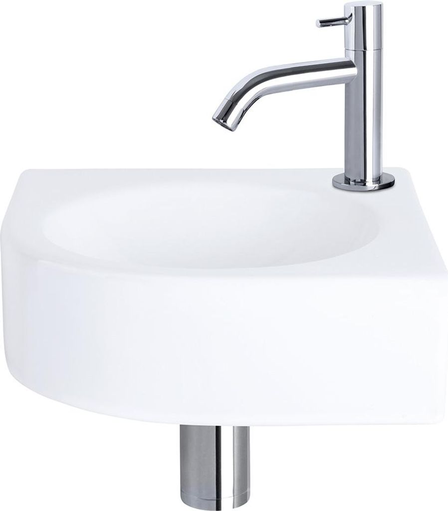 Differnz Cleo Aufsatzwaschbecken 30x30x10 cm – Waschbecken Bad Keramik Weiß – Mit Wasserhahn Bad in Chrom – Waschtisch mit Gebogener Armatur...