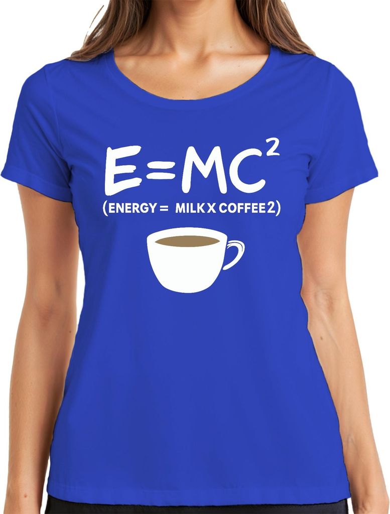 Relativitätstheorie Kaffee Formel Nerd Physik Spruch Morgenkaffee Albert Einstein Damen T-Shirt, Blau, XXL