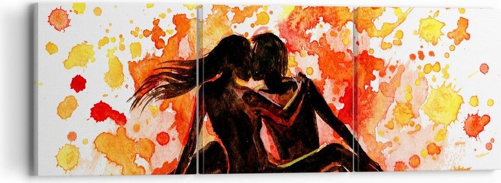 Bild auf Leinwand - Leinwandbild - Paar Kuss Mehrfarbig Flitterwochen - 90x30cm - Wand Bild - Wanddeko - Leinwanddruck - Bilder - Kunstdruck - Lein...
