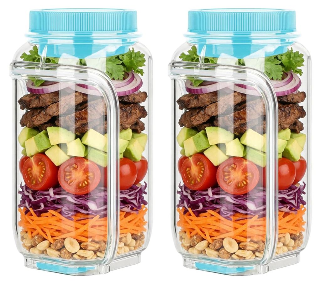 1/2 Stück Salatvorratsglas, lebensmittelecht, auslaufsicher, transparent, wiederverwendbar, Salatvorratsbehälter