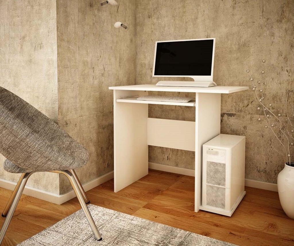 Moderner Schreibtisch – 80x50 cm – matt – laminierte Spanplatte – 2 Ablagen – flexible Montage – Metall-Schienen