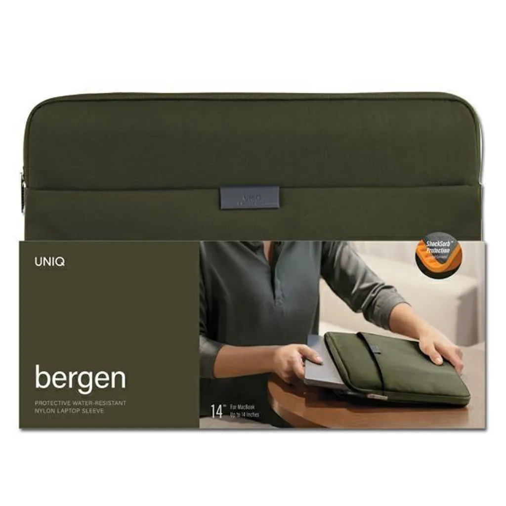 Housse PC 14 pouces UNIQ Bergen Vert Olive - Finition Slim et Douce