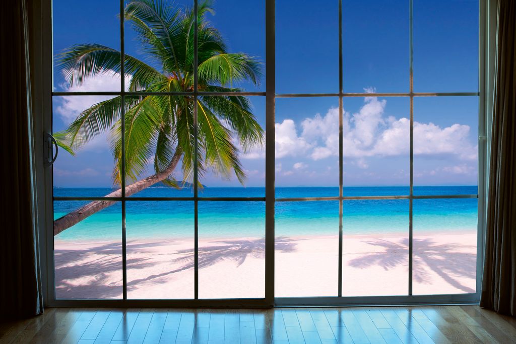 Fototapete - Beach Window View 375x250cm - Vliestapete