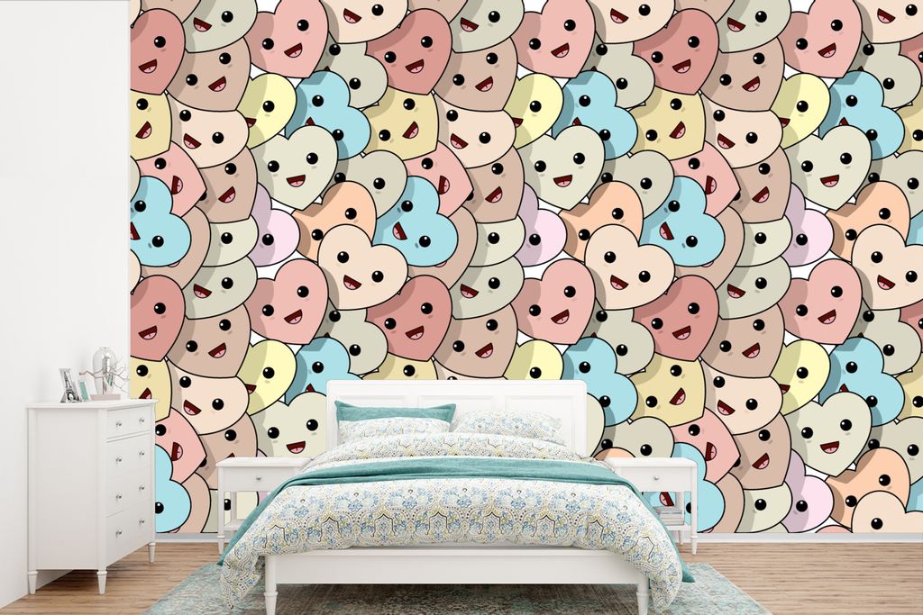 MuchoWow Fototapete für Wohnzimmer oder Schlafzimmer Wandtapete Vinyl Motivtapete Herz - Muster - Baby - 600x400 cm - Vinyltapeten