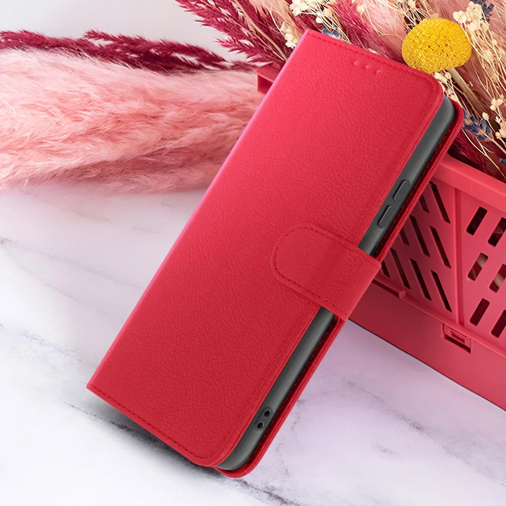 Cover A Portafoglio Per OnePlus 12 In Pelle Con Supporto E Chiusura Magnetica - Rosso - 4