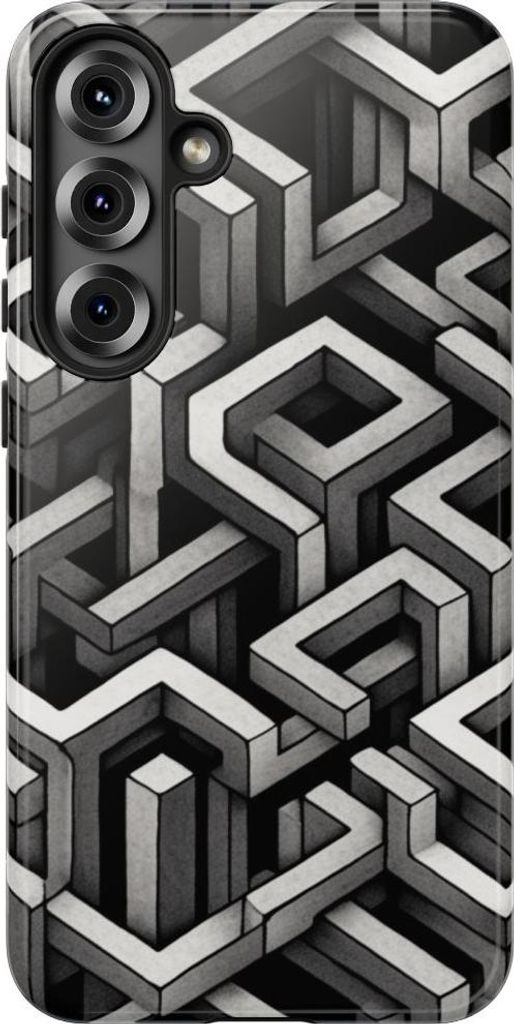 Monochrome geometrisches 3D-Illusionsmuster – Hülle Kompatibel mit Samsung Galaxy S25 Plus