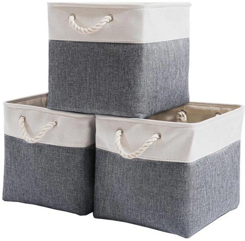 Grande boîte de rangement cubique 25cm beige et blanc écologique x1