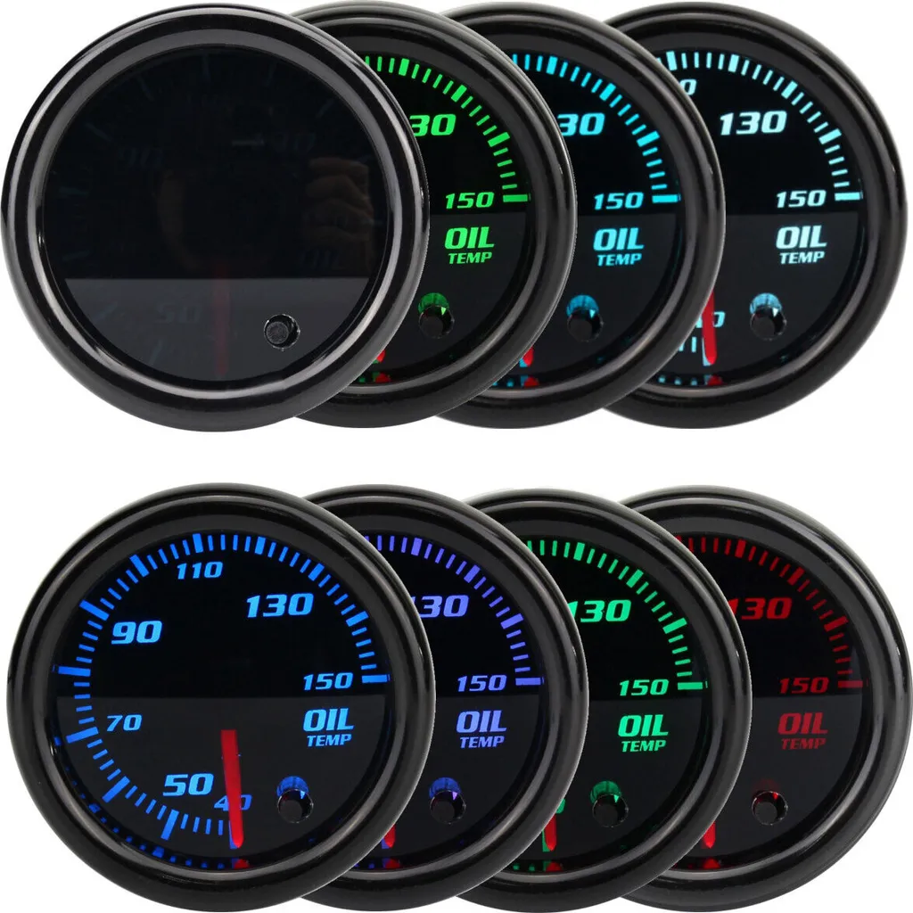 Universale 2'' 52mm 7 colori LED Oil Temp Temperature Gauge & Sensor 12V