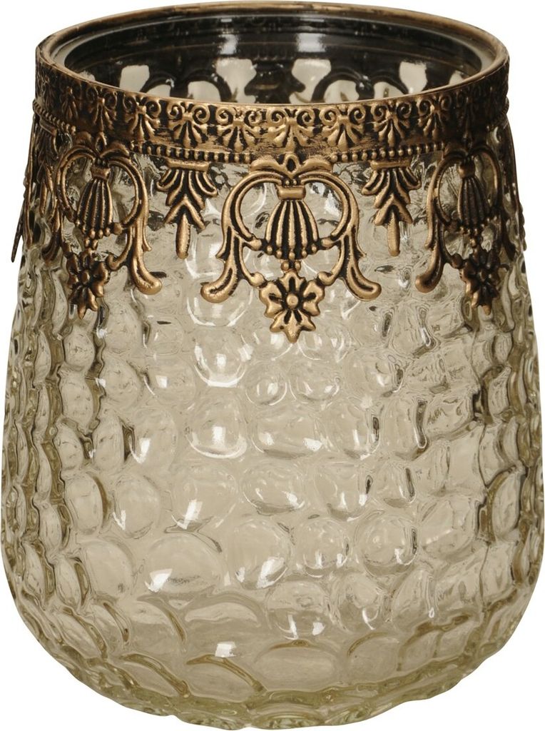 Windlicht Antik Orientalisch Glas amber/ Metall gold Teelichthalter Ø11,5cmH14cm
