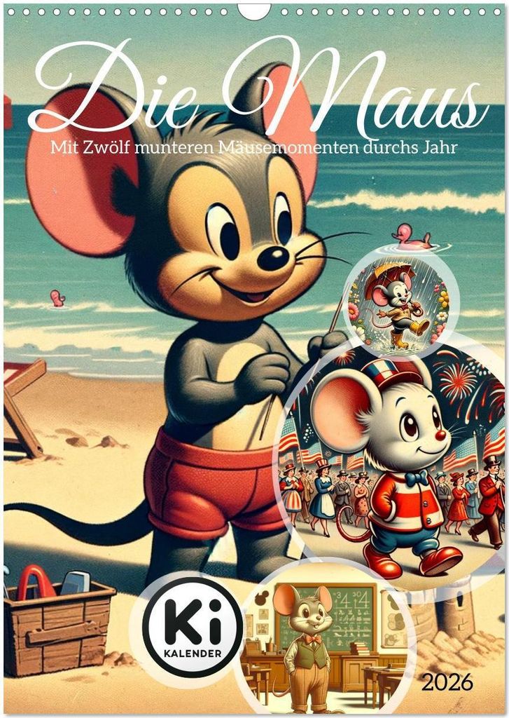 Die Maus - Mit Zwölf munteren Mäusemomenten durchs Jahr (Wandkalender 2026 DIN A3 hoch), CALVENDO Monatskalender