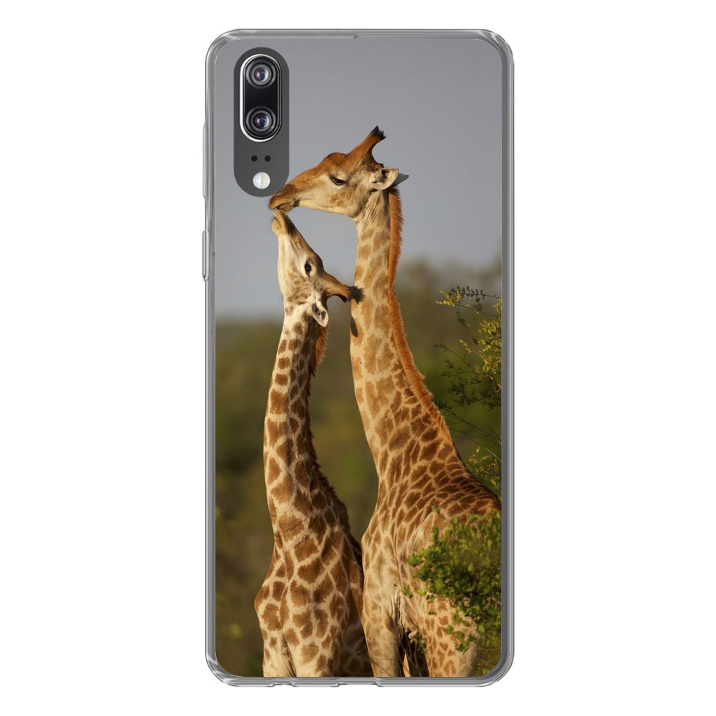 MuchoWow Handyhülle Schutzhülle Hülle für Huawei P20 Giraffe - Baum - Kalb - Porträt Silikon Softcase Handy Hülle - Hardcover