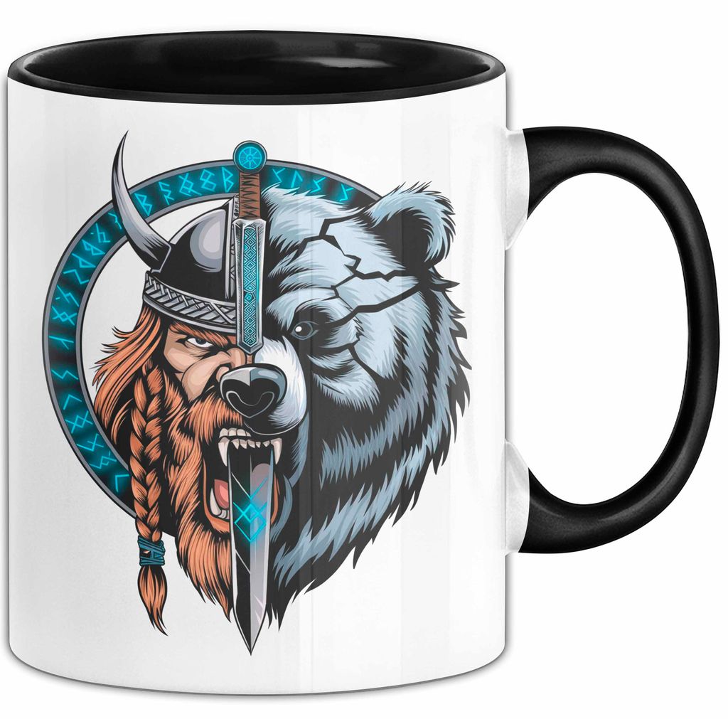Nordischer Krieger Wikingerbär Tasse Geschenk Lustige Geschenkidee Spruch (Schwarz)