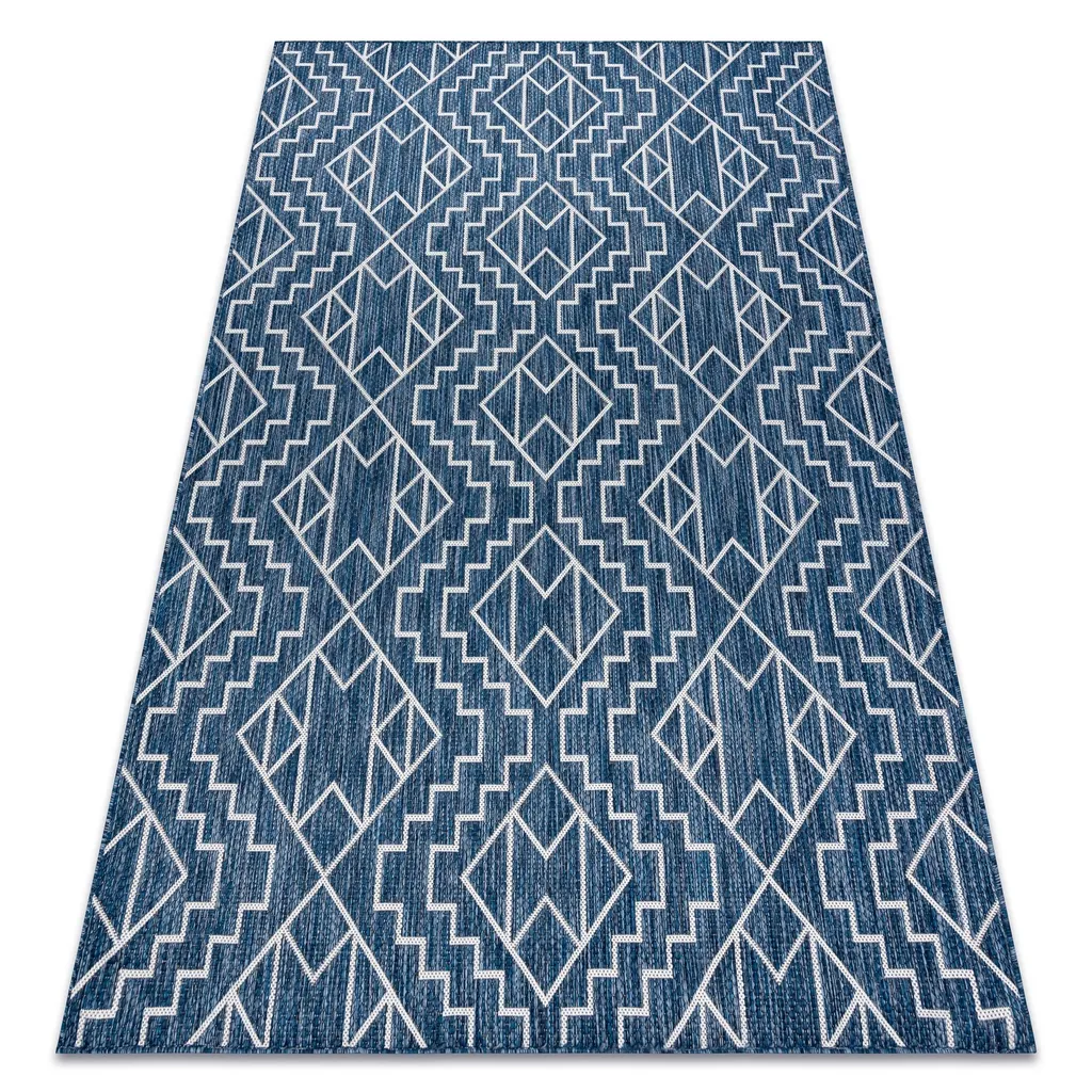Tapis tissage plat à motifs losanges bleu et écru 140x190 cm SION