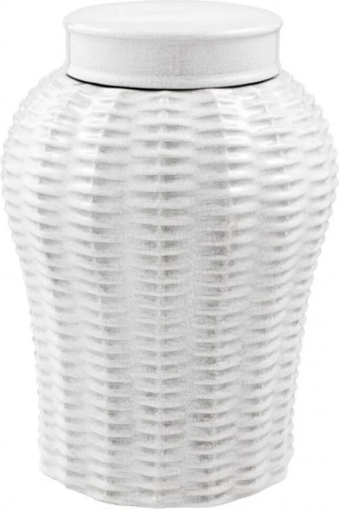 Casa Padrino Vase en Céramique Blanc avec Couvercle - Luxe Ø 26 x 36 cm