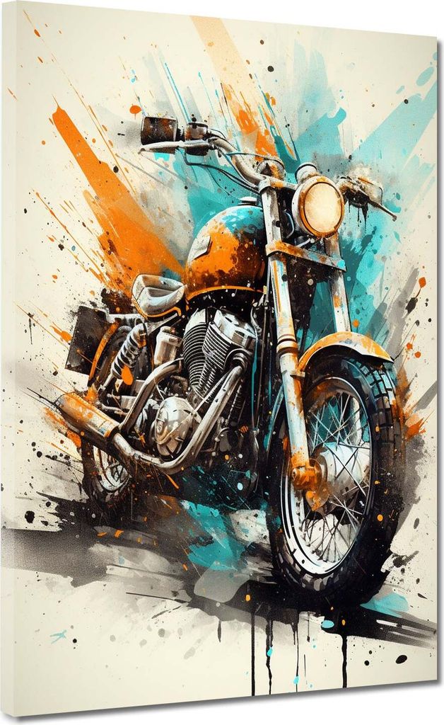Pop Art Motorrad Retro Splash Leinwandbild Wandbild Kunstdruck XL Wanddeko: 105x140x4cm