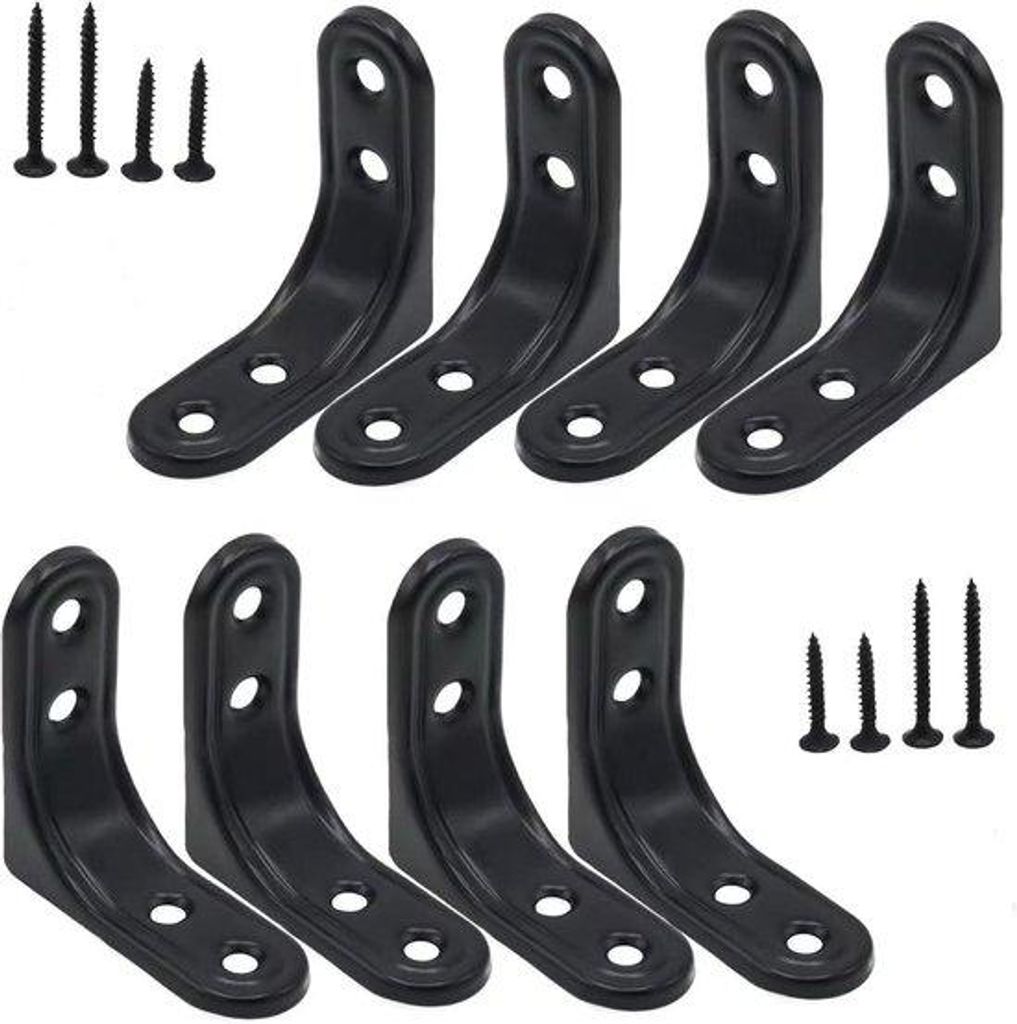 8 Stuks 2 Zoll L-Haken, schwerer Duty, Wandbefestigt, schwarz (90 Grad) für Holz, Bretter, Schränke, inkl. Schrauben