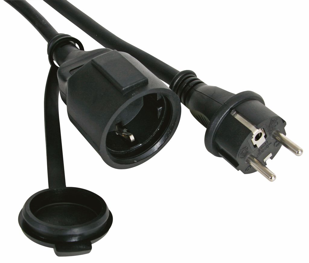 Perel Verlängerungskabel, H05RR-F 3G2.5, 10 m, 16 A/230 V, 3680 W, Typ E/F, IP44, Gummi, schwarz