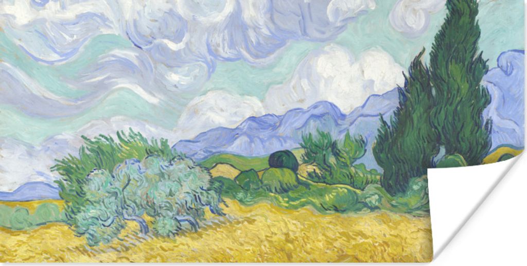 MuchoWow Poster Weizenfeld mit Zypressen - Vincent van Gogh 160x80 cm - Foto Poster