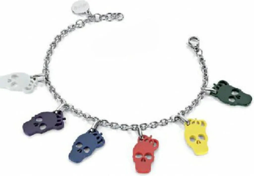 Bracelet Miss Sixty COLORFULL SKULLS en Acier à Breloques Crânes Multicolores