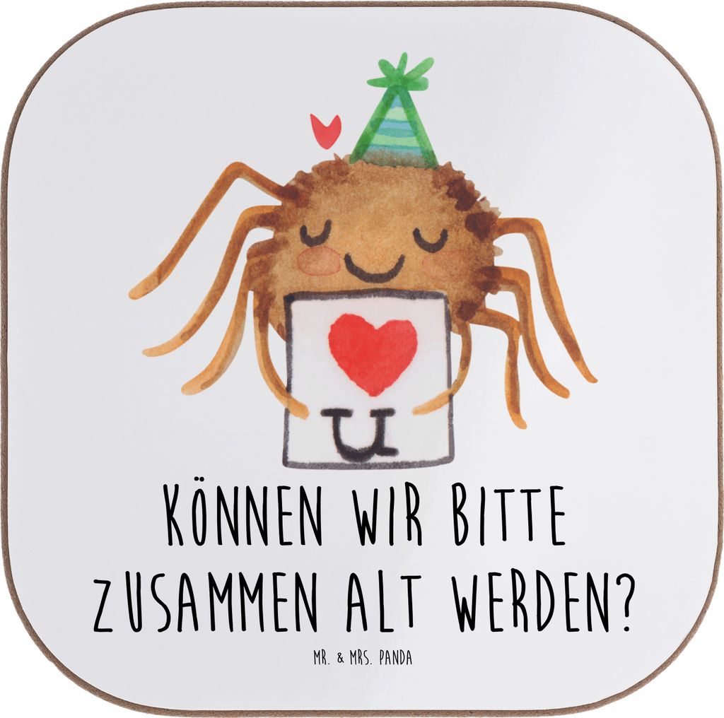 Mr. & Mrs. Panda Untersetzer für Gläser Spinne Agathe Brief - Weiß - Geschenk, Verliebt, Coaster, Liebespaar, Ich Liebe Dich, Treuetest, Glas, T...