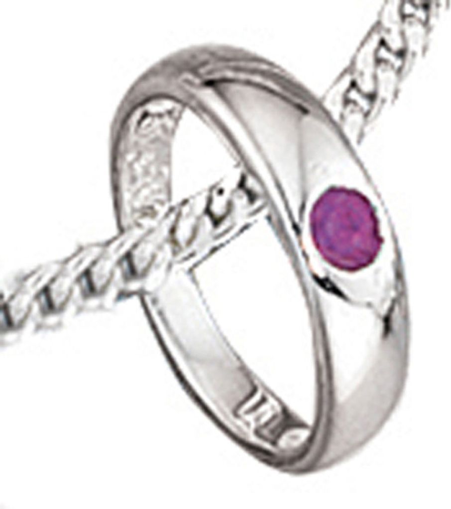 JOBO Kinder Taufring 925 Sterling Silber rhodiniert 1 Rubin rot