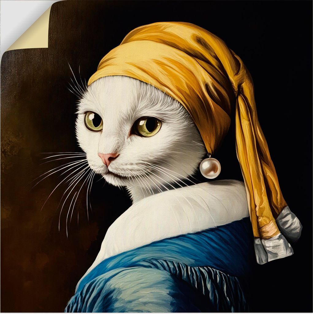 ARTland Wandbild, selbstklebend Die Katze mit dem Perlenohrring Größe: 70x70 cm