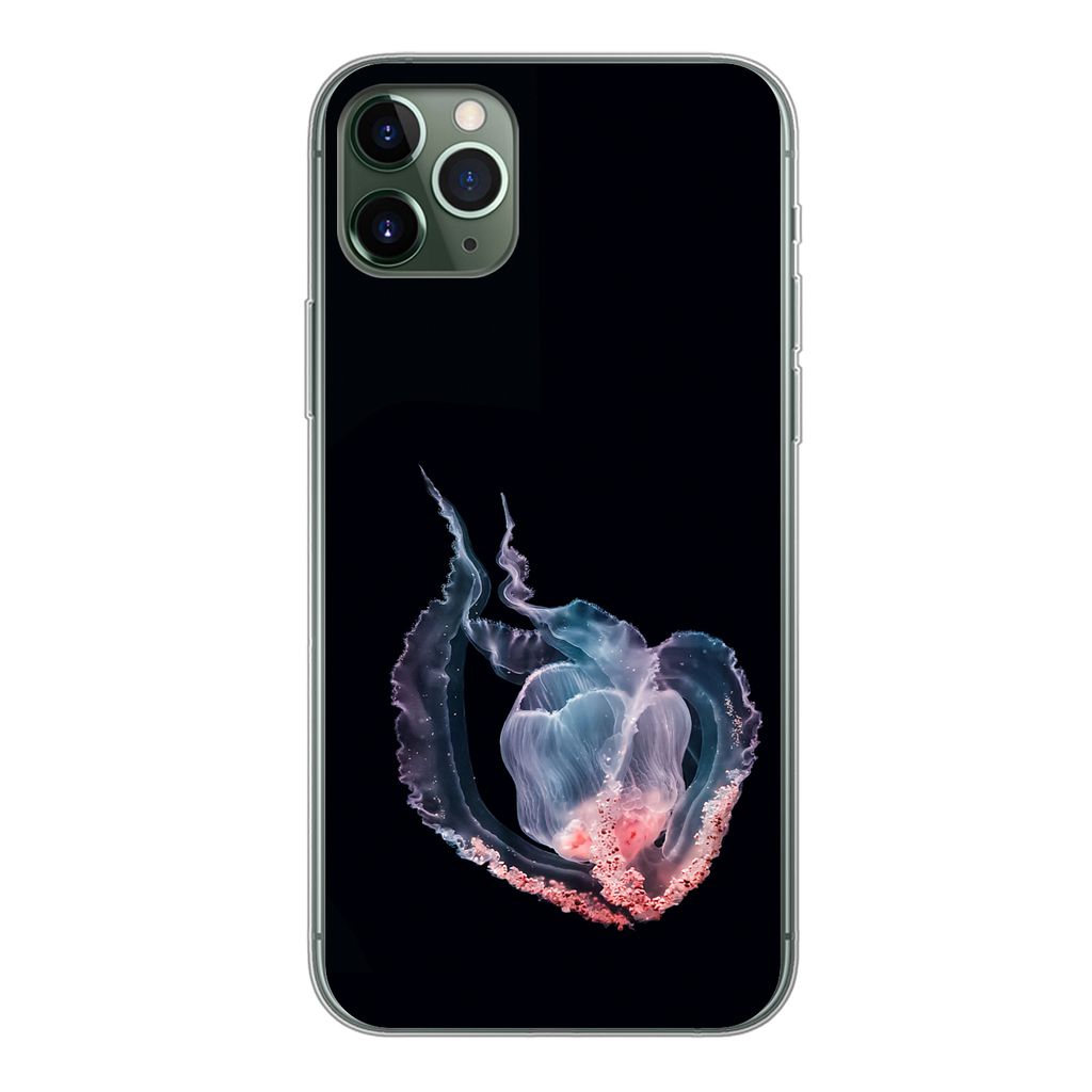 MuchoWow Handyhülle Schutzhülle Hülle für iPhone 11 Pro Max Quallen - Meerestiere - Schwarz Silikon Softcase Handy Hülle - Schutz