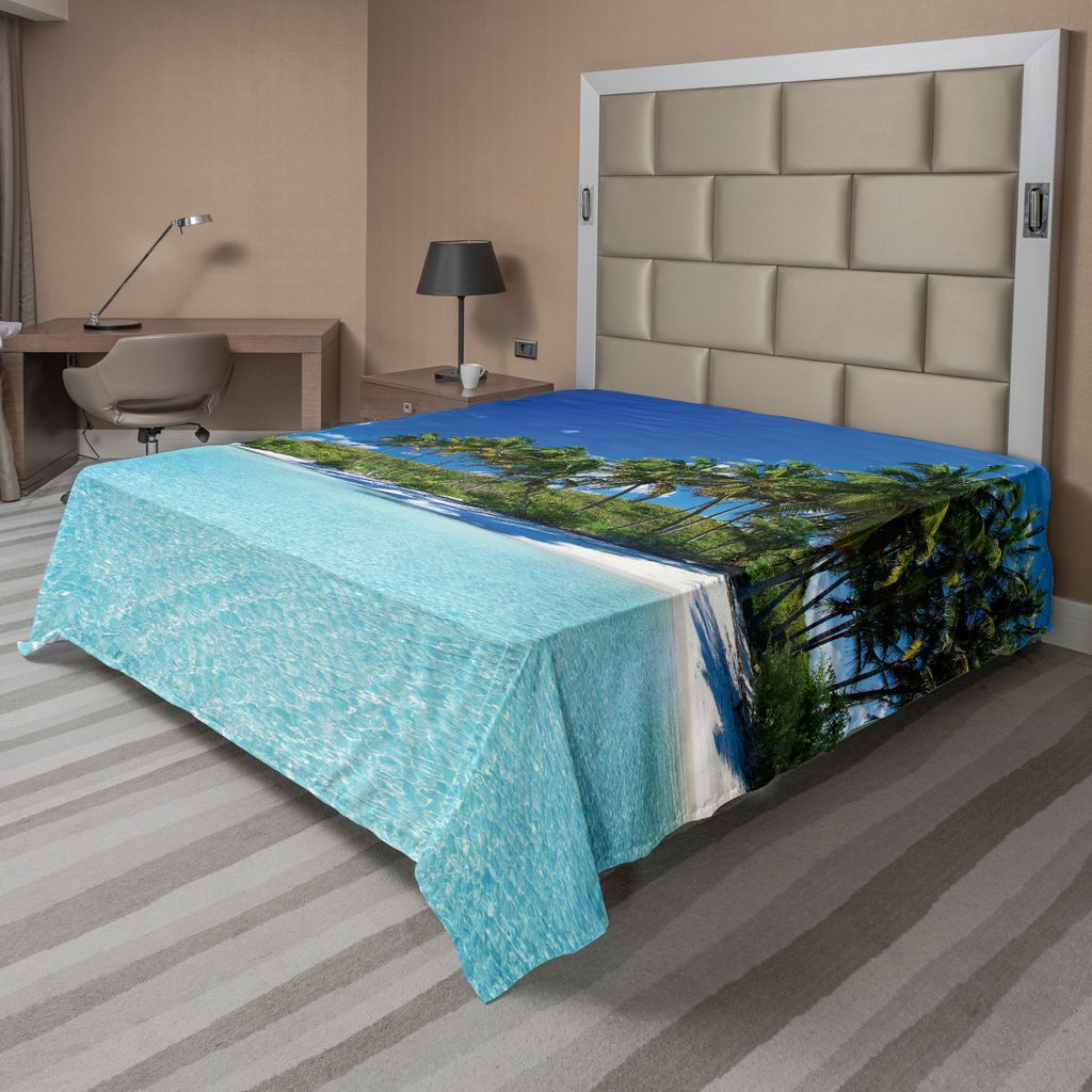 ABAKUHAUS Ozean Bettlaken, Strand Resort Spa Palmen und Exotisches Meer Tropische Insel Klare Himmel Muster, weiches bequemes oberes Bettlaken für...
