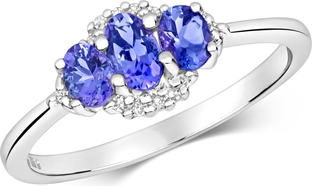 Chicer 9 Karat (375) Weißgold Trilogie Damen - Diamant Ring Brillant-Schliff H - PK mit Tansanit, 51 (16.2); TRS28934RSL