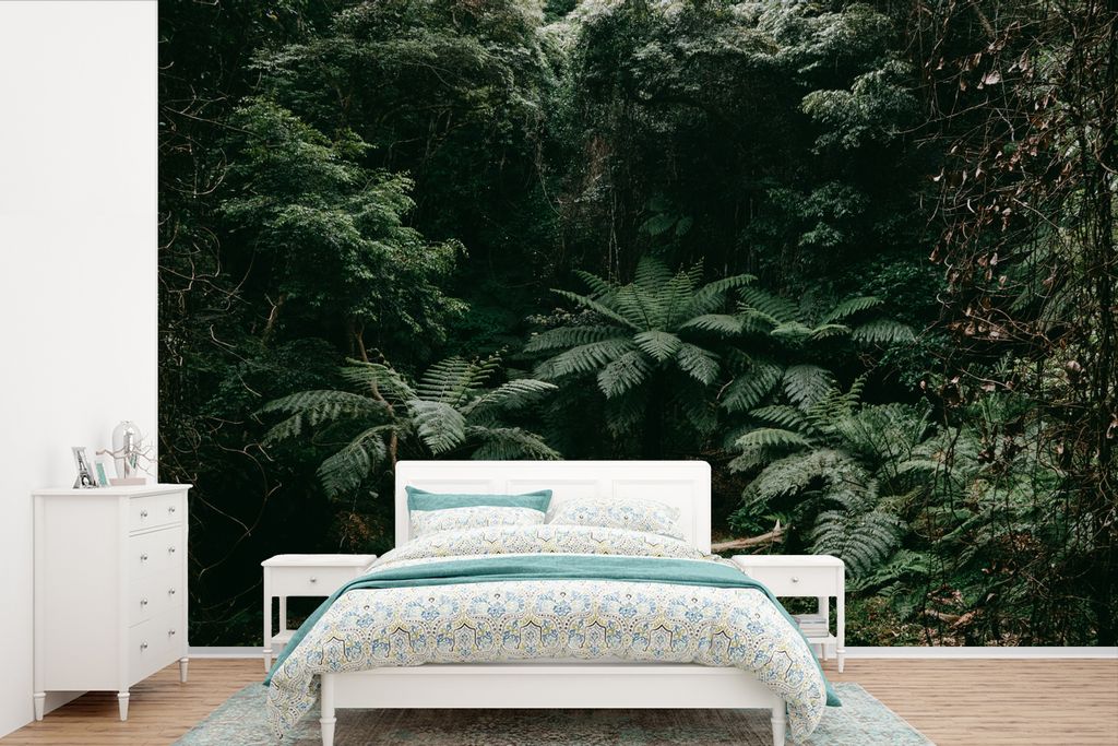 MuchoWow Fototapete für Wohnzimmer oder Schlafzimmer Wandtapete Vinyl Motivtapete Farne im japanischen Regenwald - 390x260 cm - Papiertapete