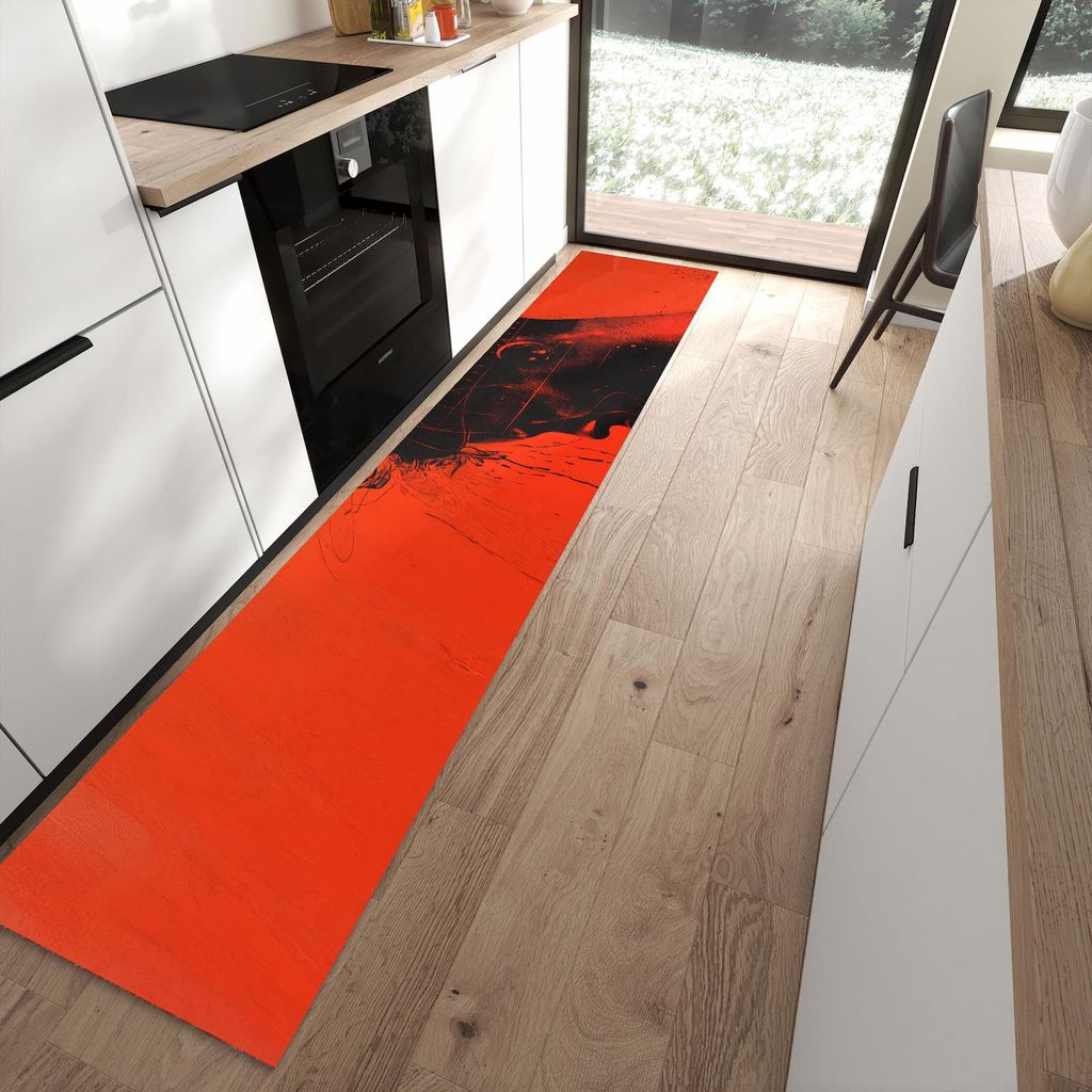 Küchenteppich 60x300cm rutschfest & abwischbar PVC Läufer - Dunkelrotes Profil