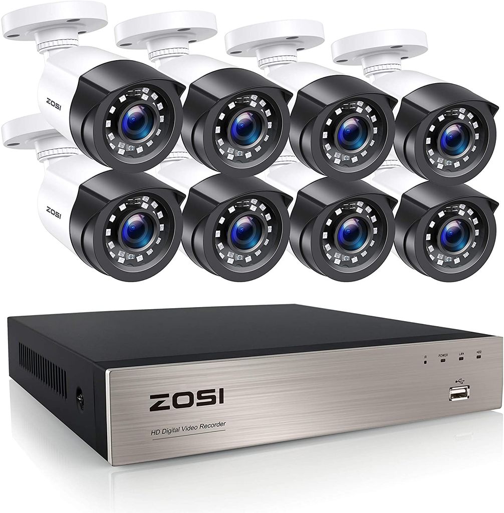 ZOSI Outdoor Überwachungskamera Set 8CH 1080N DVR mit 4X 2MP Dome Kamera CCTV System ohne Festplatte für Innen und Außen 24M IR Nachtsicht