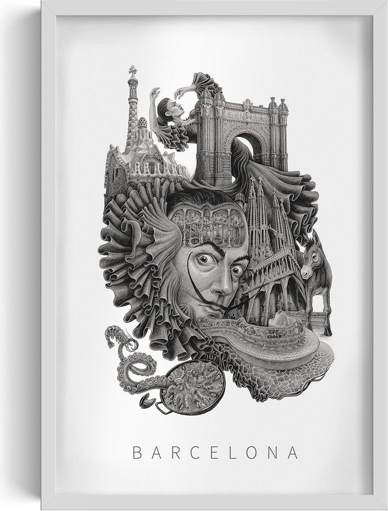 Bilderrahmen – Wandbild – Stadtbild – Barcelona – 40x60 cm – Weißer Rahmen – Dekoration – Modern – Kunst – Wohnzimmer – Schlaf...