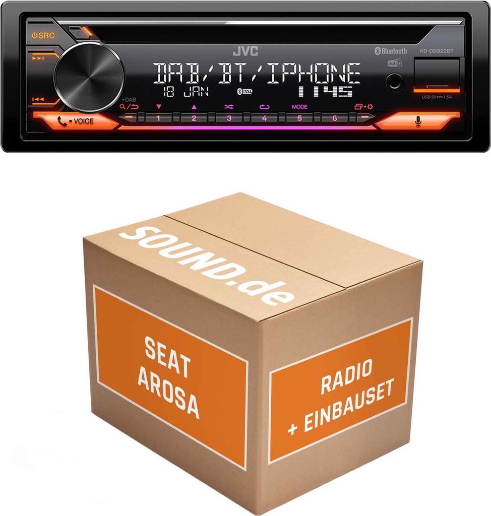 Autoradio Einbaupaket mit JVC KD-DB922BT passend für Seat Arosa | Bluetooth Telefonieren Audiostreaming