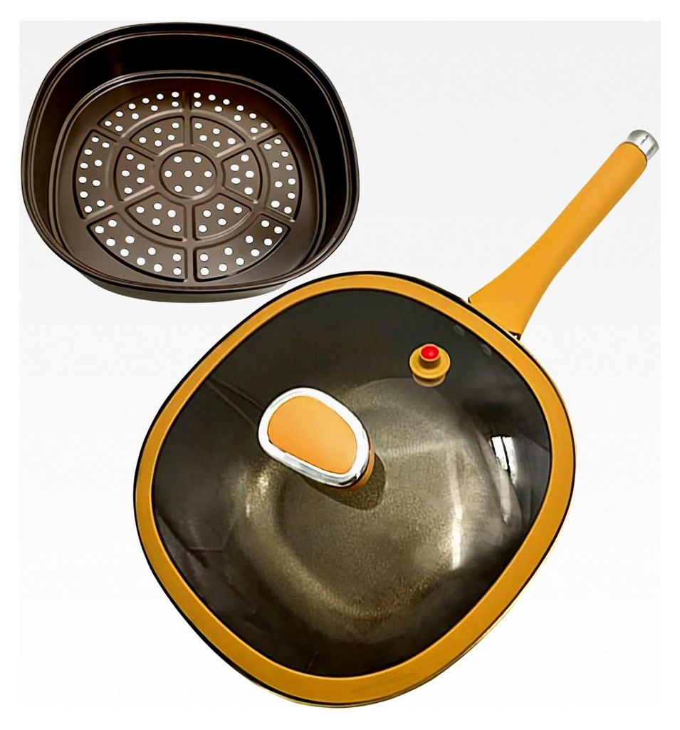 Bratpfanne | Antihafttopf mit Deckel - Ergonomischer Griff 30 cm für Herd, Backofen, Indoor, Outdoor, Küche, Zuhause, Camping