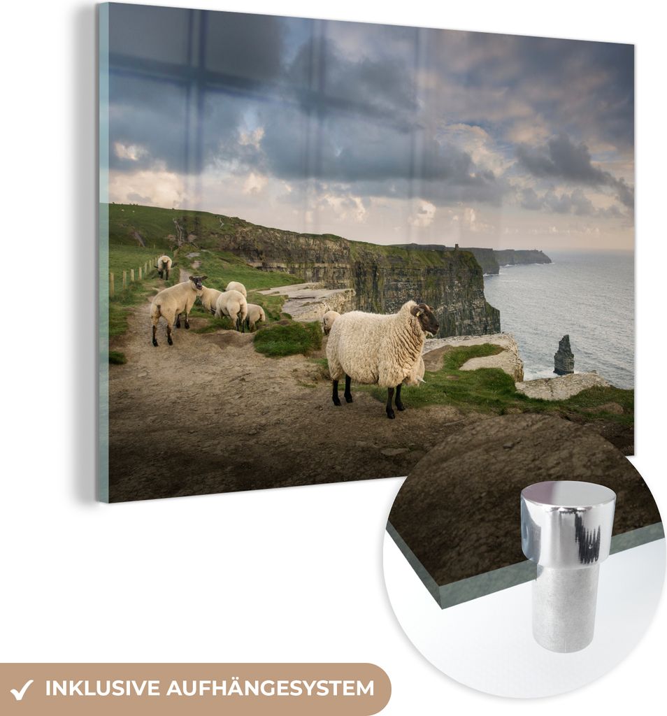 MuchoWow Glasbilder - Bilder auf Wandbild - Foto auf Glas Schafe in Irland 60x40 cm Wanddekoration aus Glas - Acrylglasbild - Acrylbilder - Glasfotos