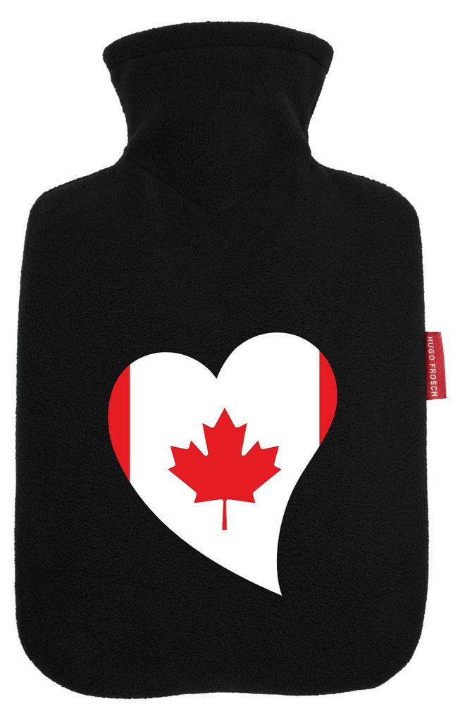 Huuraa Wärmflasche Kanada Flagge Herz 1,8 Liter Black Classic Veloursbezug Bettflasche Geschenkidee