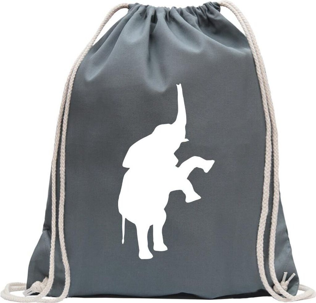Kiwistar - Turnbeutel - stahlgrau - Elefant Motiv 3 - Rüsseltiere - Fun Rucksack Sport Beutel Gymsack Baumwolle mit Ziehgurt