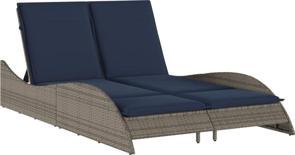 SYFAX Sonnenliege mit Kissen Grau 114x205x73 cm Poly Rattan