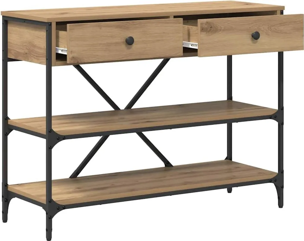 Consolle Ingresso Legno Marrone 100cm - Mobile Salvaspazio con Cassetti - 5