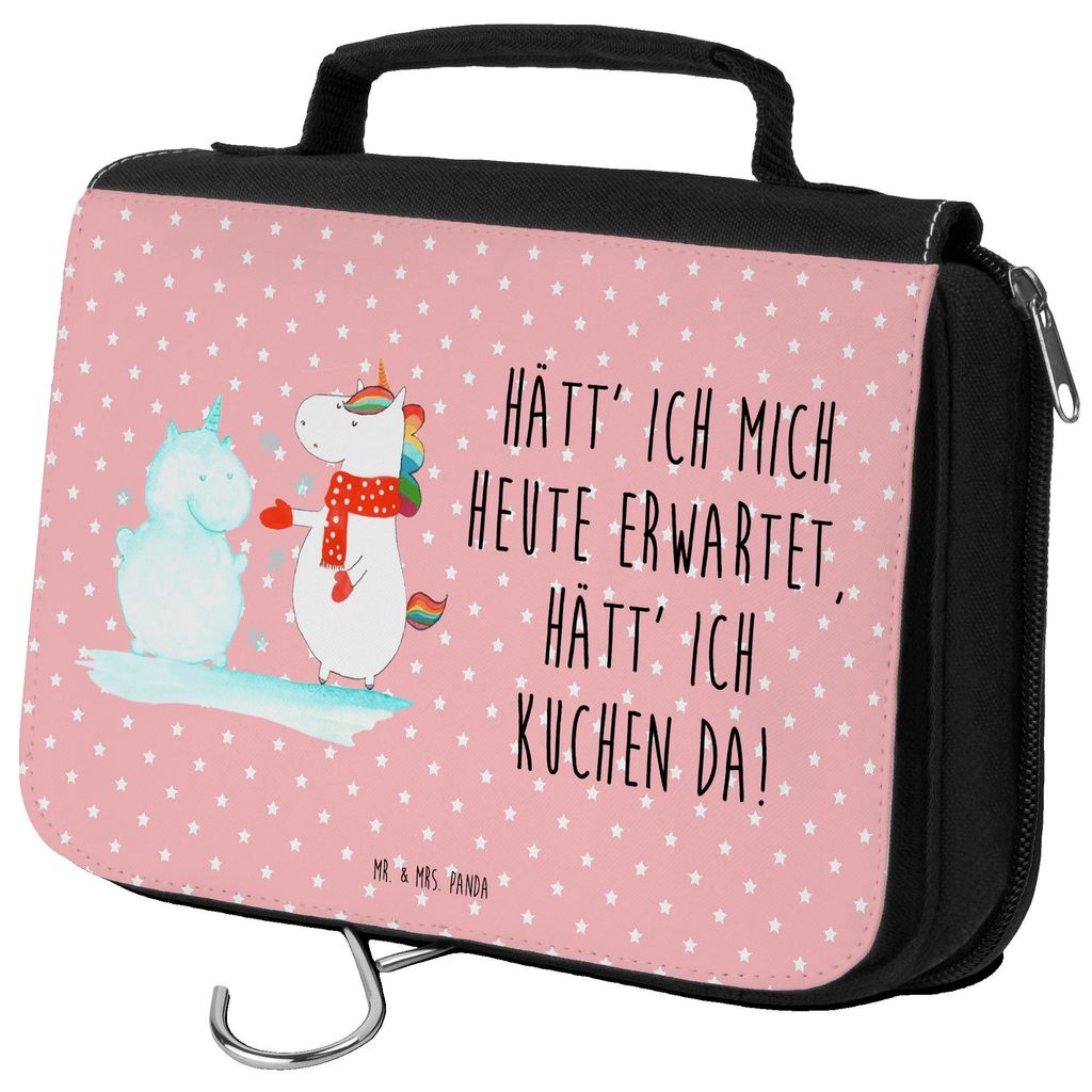 Mr. & Mrs. Panda Kulturbeutel Einhorn Schneemann - Rot Pastell - Geschenk, Kosmetiktasche, Winter, kulturtäschchen, Mütze, Unicorn, Toilettentasc...