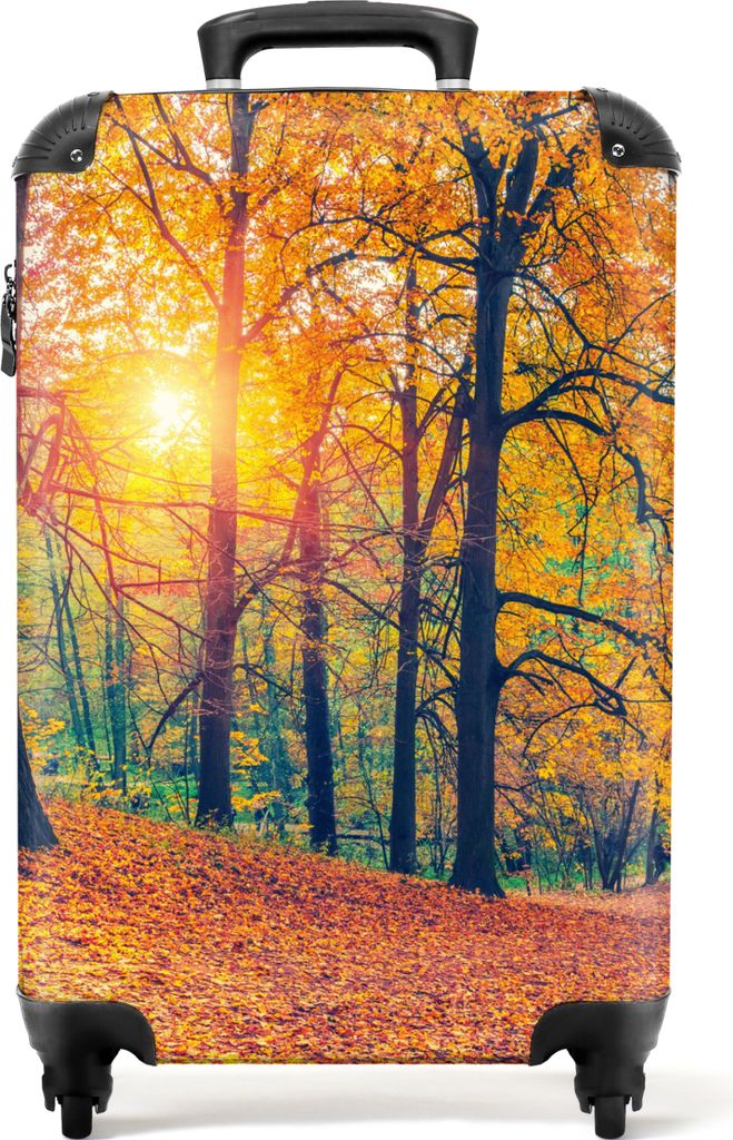 NoBoringSuitcases.com Koffer Handgepäck Trolley Rollkoffer Kleine Reisekoffer mit 4 Rollen - Herbst - Sonne - Orange - Bäume - Wald - Natur - C...